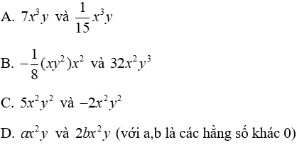 Trắc nghiệm Đơn thức đồng dạng