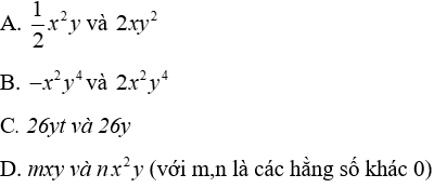 Trắc nghiệm Đơn thức đồng dạng