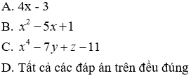 Trắc nghiệm Khái niệm về biểu thức đại số