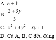 Trắc nghiệm Khái niệm về biểu thức đại số