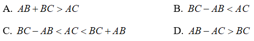 Trắc nghiệm Quan hệ giữa ba cạnh của một tam giác. Bất đẳng thức tam giác - Bài tập Toán lớp 7 chọn lọc có đáp án, lời giải chi tiết