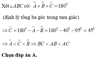 Trắc nghiệm Quan hệ giữa góc và cạnh đối diện trong một tam giác - Bài tập Toán lớp 7 chọn lọc có đáp án, lời giải chi tiết