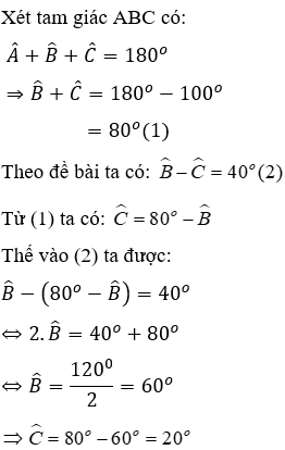 Trắc nghiệm Tổng ba góc của một tam giác