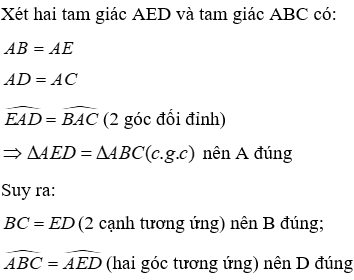 Trắc nghiệm Trường hợp bằng nhau thứ hai của tam giác: cạnh - góc - cạnh (c.g.c)