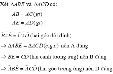 Trắc nghiệm Trường hợp bằng nhau thứ hai của tam giác: cạnh - góc - cạnh (c.g.c)