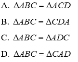 Trắc nghiệm Trường hợp bằng nhau thứ nhất của tam giác: cạnh - cạnh - cạnh (c.c.c)