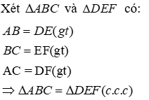 Trắc nghiệm Trường hợp bằng nhau thứ nhất của tam giác: cạnh - cạnh - cạnh (c.c.c)