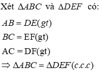 Trắc nghiệm Trường hợp bằng nhau thứ nhất của tam giác: cạnh - cạnh - cạnh (c.c.c)