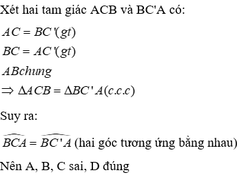 Trắc nghiệm Trường hợp bằng nhau thứ nhất của tam giác: cạnh - cạnh - cạnh (c.c.c)