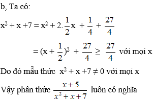 Cách chứng minh phân thức luôn có nghĩa cực hay, có đáp án