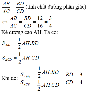 Giải bài toán tỉ số diện tích tam giác bằng tính chất đường phân giác