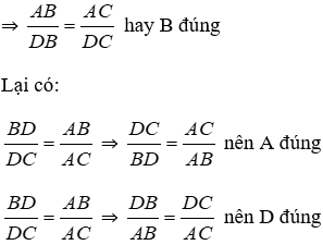 Trắc nghiệm Tính chất đường phân giác của tam giác có đáp án