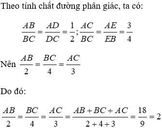 Trắc nghiệm Tính chất đường phân giác của tam giác có đáp án