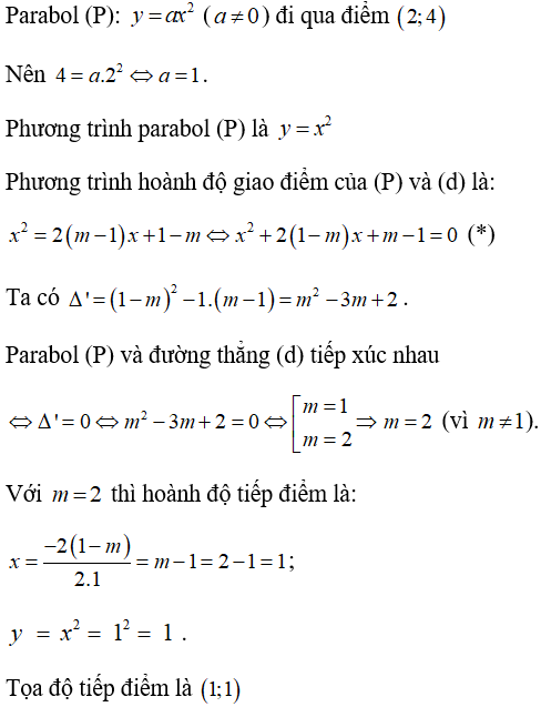 Các bài toán về tham số của hàm số y = ax2 cực hay, có đáp án