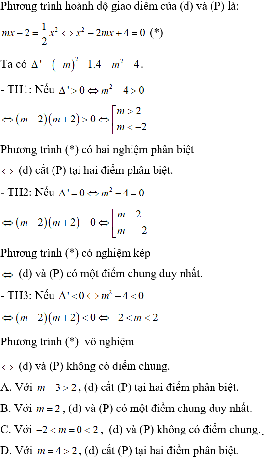 Cách biện luận số giao điểm của đường thẳng và parabol cực hay, có đáp án