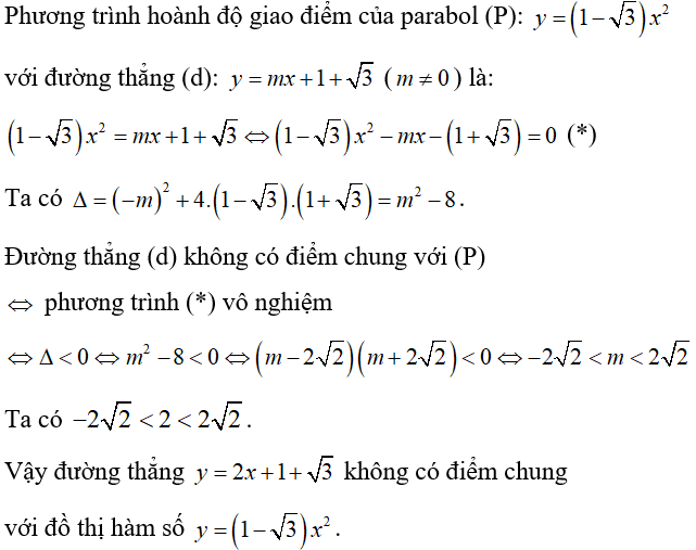 Cách biện luận số giao điểm của đường thẳng và parabol cực hay, có đáp án