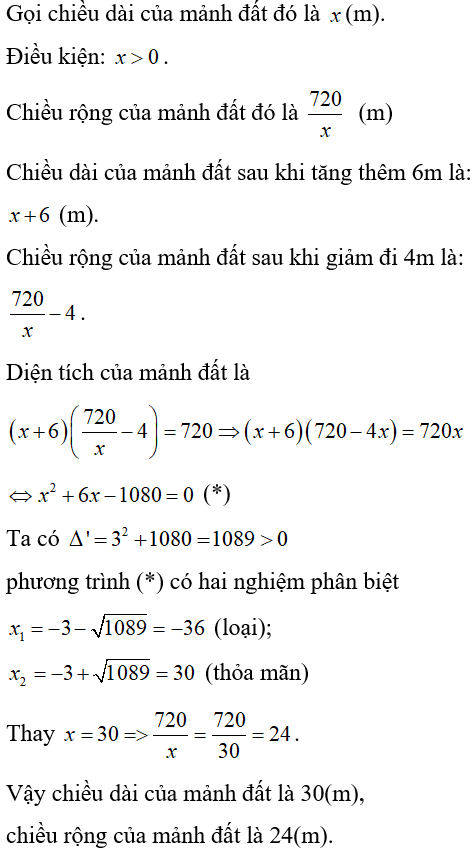 Cách giải bài toán về diện tích hình học bằng cách lập phương trình cực hay, có đáp án