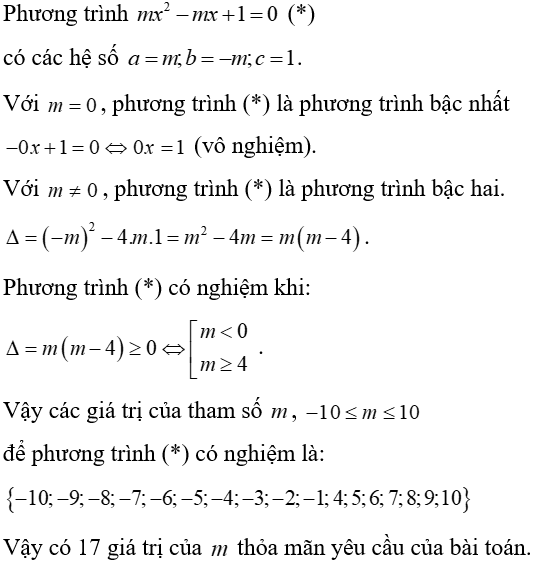 Cách giải và biện luận phương trình bậc hai theo tham số m cực hay, có đáp án