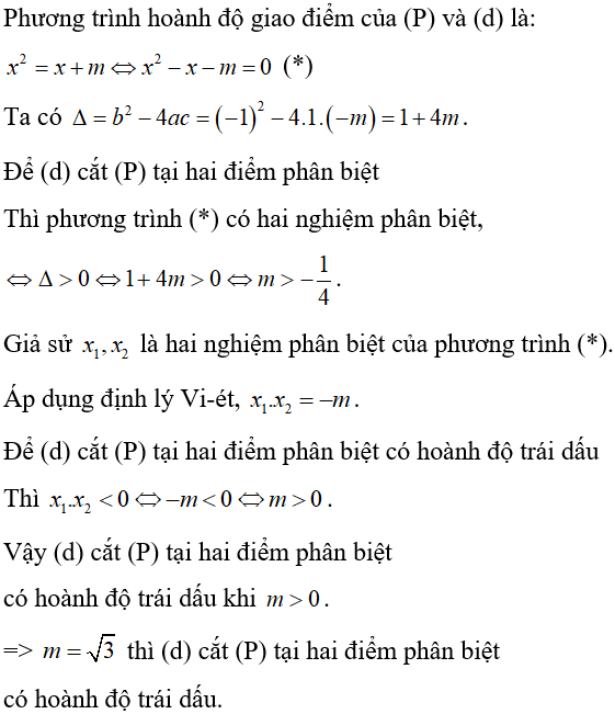 Cách làm bài toán parabol cắt đường thẳng thỏa mãn điều kiện về tọa độ giao điểm cực hay, có đáp án