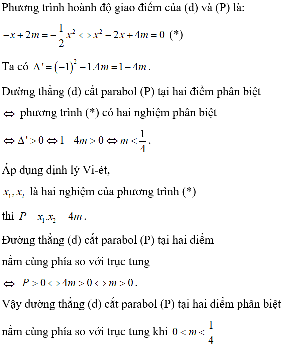 Cách làm bài toán parabol cắt đường thẳng thỏa mãn điều kiện về vị trí giao điểm cực hay, có đáp án