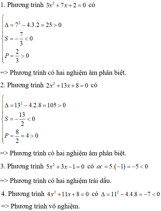 Cách xét dấu các nghiệm của phương trình bậc hai cực hay, có đáp án