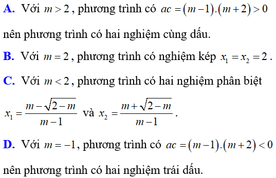 Cách xét dấu các nghiệm của phương trình bậc hai cực hay, có đáp án