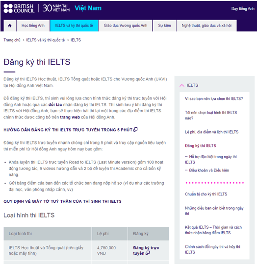 Cách đăng ký thi IELTS tại Việt Nam 2025