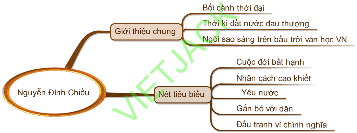 Sơ đồ tư duy Nguyễn Đình Chiểu, ngôi sao sáng trong văn nghệ của dân tộc dễ nhớ, ngắn gọn