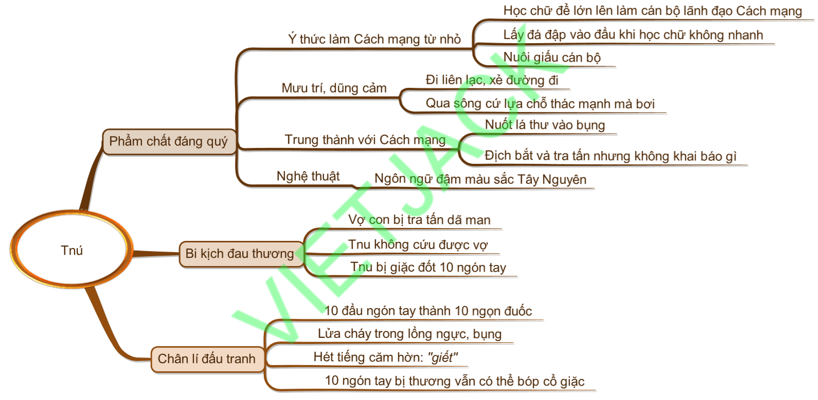 Sơ đồ tư duy Phân tích nhân vật Tnú dễ nhớ, ngắn gọn