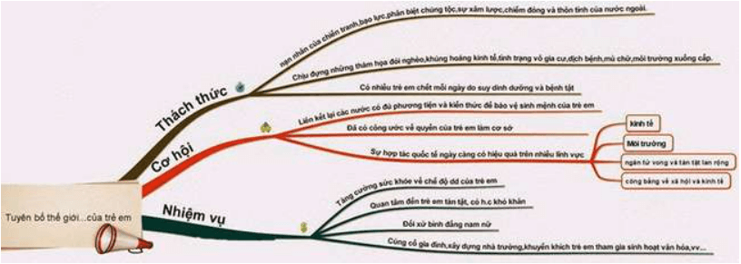 Sơ đồ tư duy Tuyên bố thế giới về sự sống còn quyền được bảo vệ và phát triển của trẻ em (dễ nhớ, ngắn gọn)