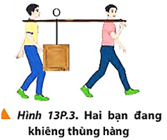 Hai bạn học sinh đang khiêng một thùng hàng khối lượng 30 kg bằng một đòn tre dài 2 m 