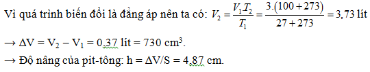 50 câu trắc nghiệm Chất khí có lời giải (nâng cao - phần 2) | Bài tập Vật Lí 10 có đáp án và lời giải chi tiết