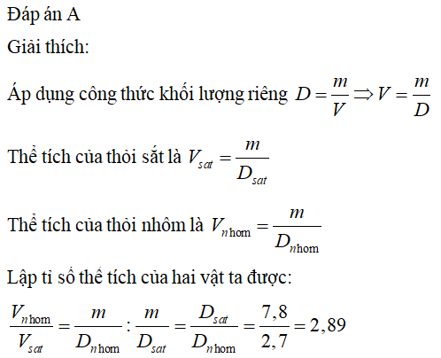 Bài tập Khối lượng riêng - Trọng lượng riêng (có lời giải - phần 2) | Trắc nghiệm Vật Lí 6