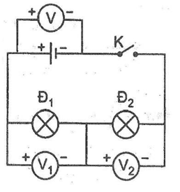 Bài tập Vật Lí 7 Bài 27 (có đáp án): Thực hành: Đo cường độ dòng điện và hiệu điện thế đối với đoạn mạch nối tiếp