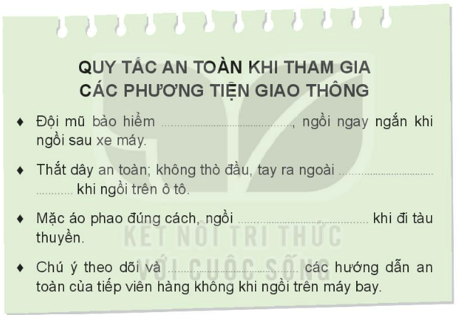 Vở bài tập Đạo đức lớp 3 trang 48, 49, 50, 51 Bài 10: An toàn khi tham gia các phương tiện giao thông - Kết nối tri thức