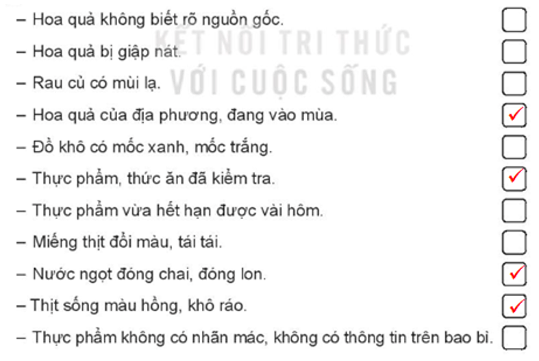 Vở bài tập Hoạt động trải nghiệm lớp 3 Tuần 22 trang 46, 47, 48: Ăn sạch, Thực phẩm sạch  | Kết nối tri thức