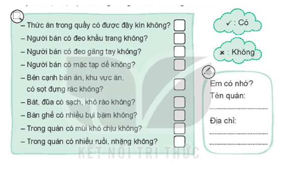 Vở bài tập Hoạt động trải nghiệm lớp 3 Tuần 24 trang 50, 51: Ăn uống ngoài hàng quán, Cẩm nang ăn uống an toàn | Kết nối tri thức