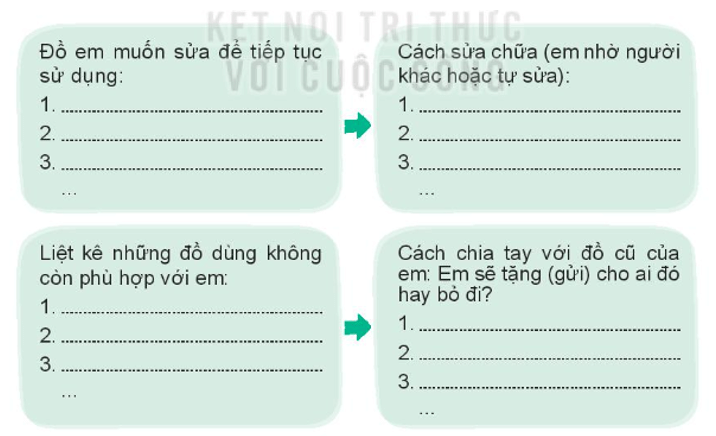 Vở bài tập Hoạt động trải nghiệm lớp 3 Tuần 7 trang 17, 18: Ứng xử với đồ cũ, Phân loại đồ cũ  | Kết nối tri thức