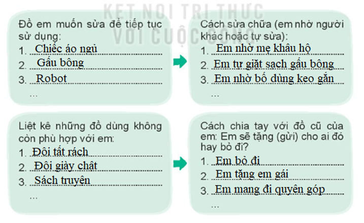 Vở bài tập Hoạt động trải nghiệm lớp 3 Tuần 7 trang 17, 18: Ứng xử với đồ cũ, Phân loại đồ cũ  | Kết nối tri thức