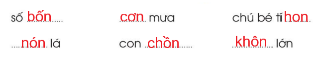 Vở bài tập Tiếng Việt lớp 1 Tập 1 trang 31 Bài 32: on, ôn, ơn