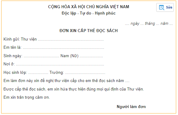 Top 30 viết thông tin phù hợp để hoàn thành Đơn xin cấp thẻ đọc sách ở thư viện trường