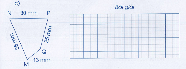 Vở bài tập Toán lớp 3 Cánh diều trang 99, 100 Bài 50: Chu vi hình tam giác. Chu vi hình tứ giác