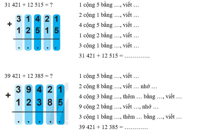 Vở bài tập Toán lớp 3 Tập 2 trang 59, 60 Phép cộng các số trong phạm vi 100000 | Chân trời sáng tạo