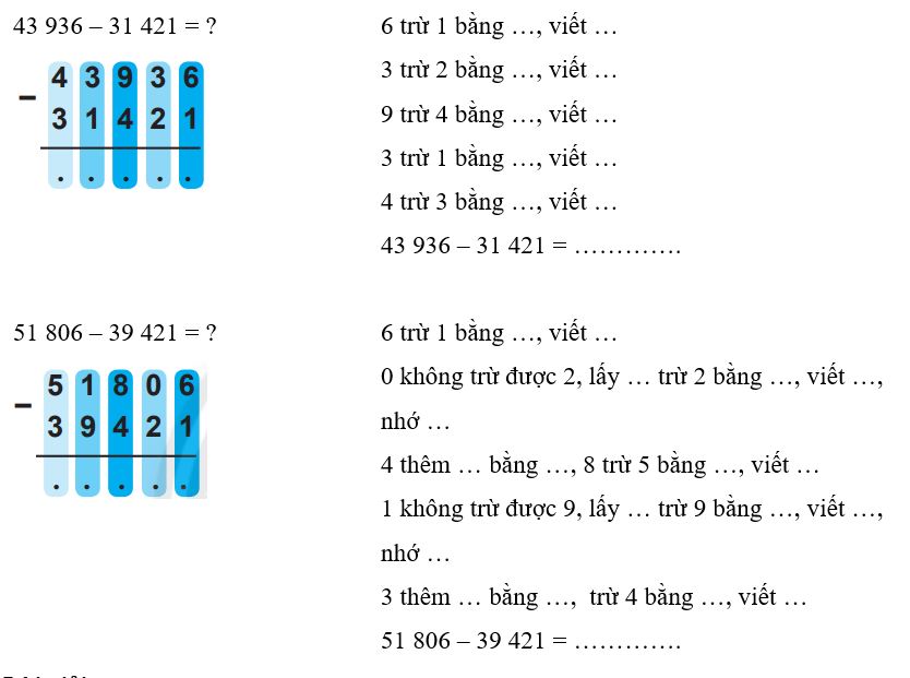 Vở bài tập Toán lớp 3 Tập 2 trang 61, 62 Phép trừ các số trong phạm vi 100000 | Chân trời sáng tạo