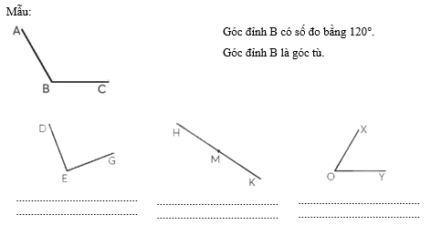 Vở bài tập Toán lớp 4 Chân trời sáng tạo Bài 30: Đo góc - Góc nhọn, góc tù, góc bẹt