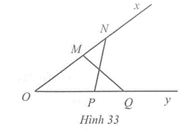 Cho góc nhọn xOy. Hai điểm M, N thuộc tia Ox thoả mãn OM = 2 cm, ON = 3 cm