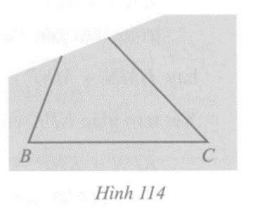 Bạn Hoa vẽ tam giác ABC lên tờ giấy sau  đó cắt một phần tam giác ở phía góc A (Hình 114)