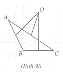 Trong Hình 90 điểm O có phải là giao điểm của ba đường trung trực của tam giác ABC không