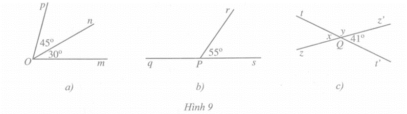 Tìm số đo góc mOp trong Hình 9a, góc qPr trong Hình 9b