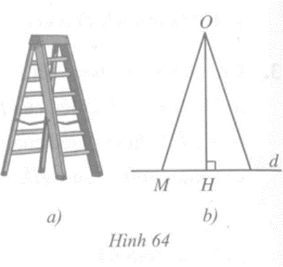Hình 64b mô tả mặt cắt đứng của một chiếc thang chữ A (Hình 64b) trong đó độ dài của một bên 